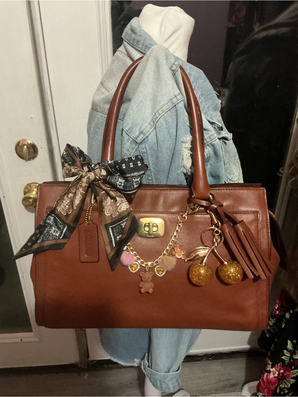 Coach Brown Leather Satchel with Playful Charm Accents